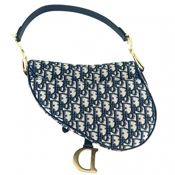 Christian Dior Trotter Saddle Bag Leather Navy - Picture 2 of 9